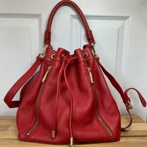 Kenneth Cole New York Red Leather Bucket Bag Satchel Crossbody Tote